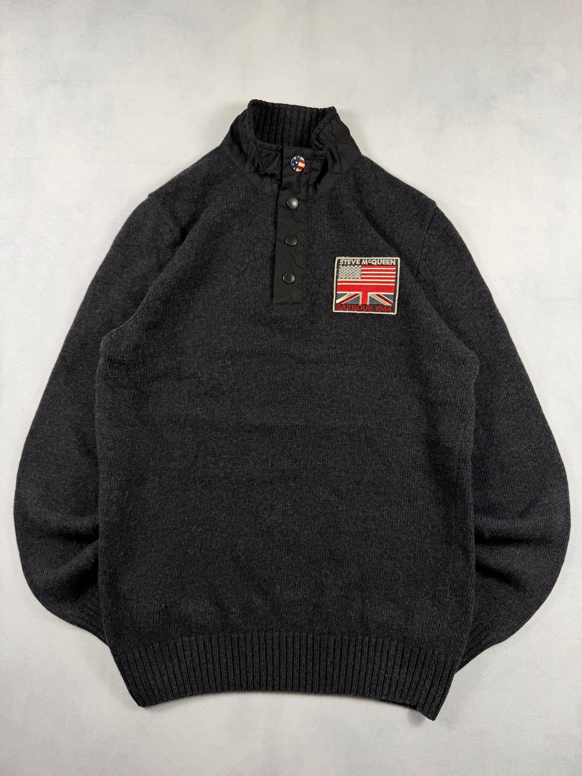 Barbour International Steve McQueen 1964 Jumper Charcoal Grey Size S 100% Lambswool Knit