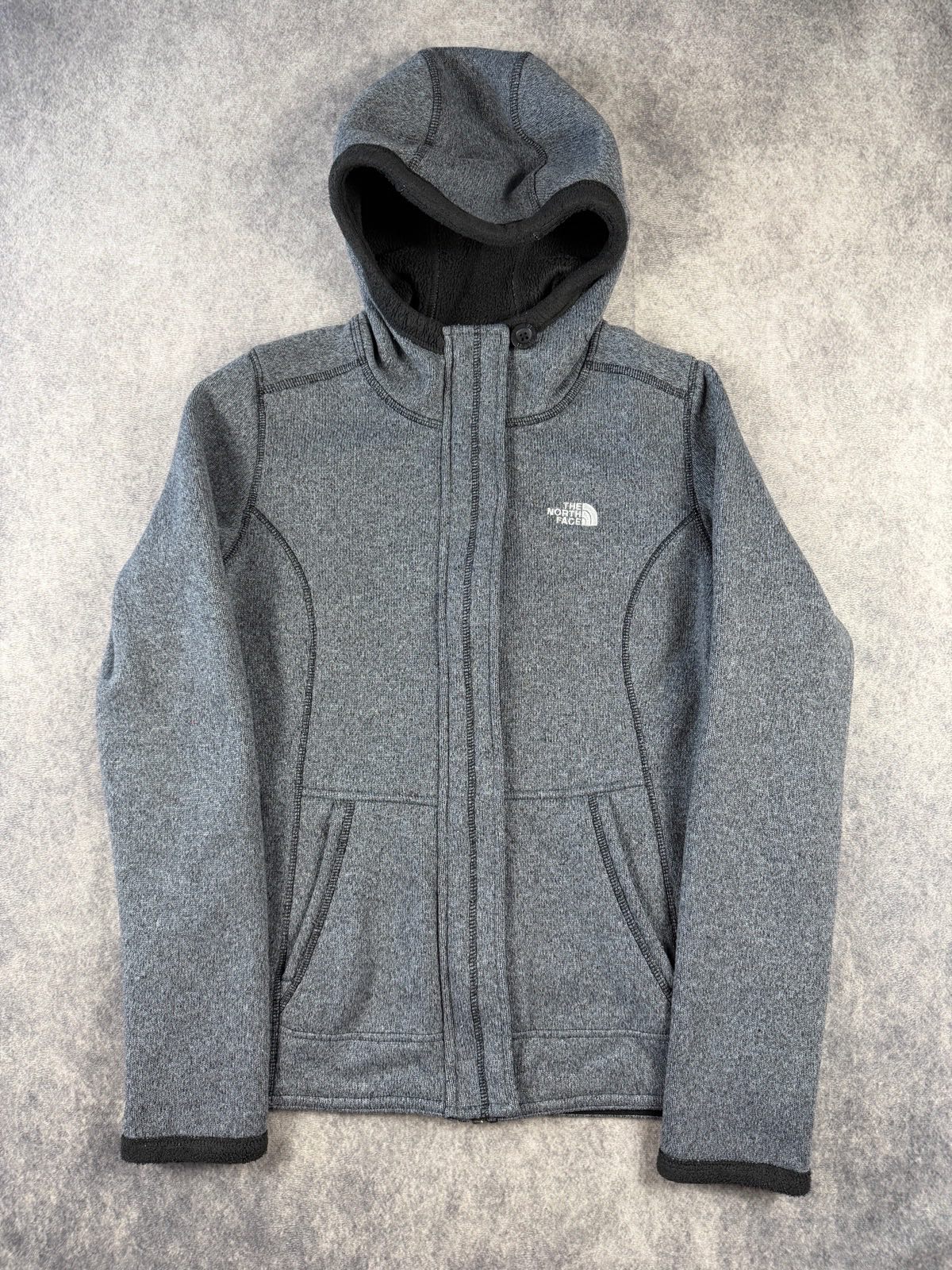 The North Face Grey Hooded Fleece Jacket Women’s S Small Sherpa Lined Gorpcore
