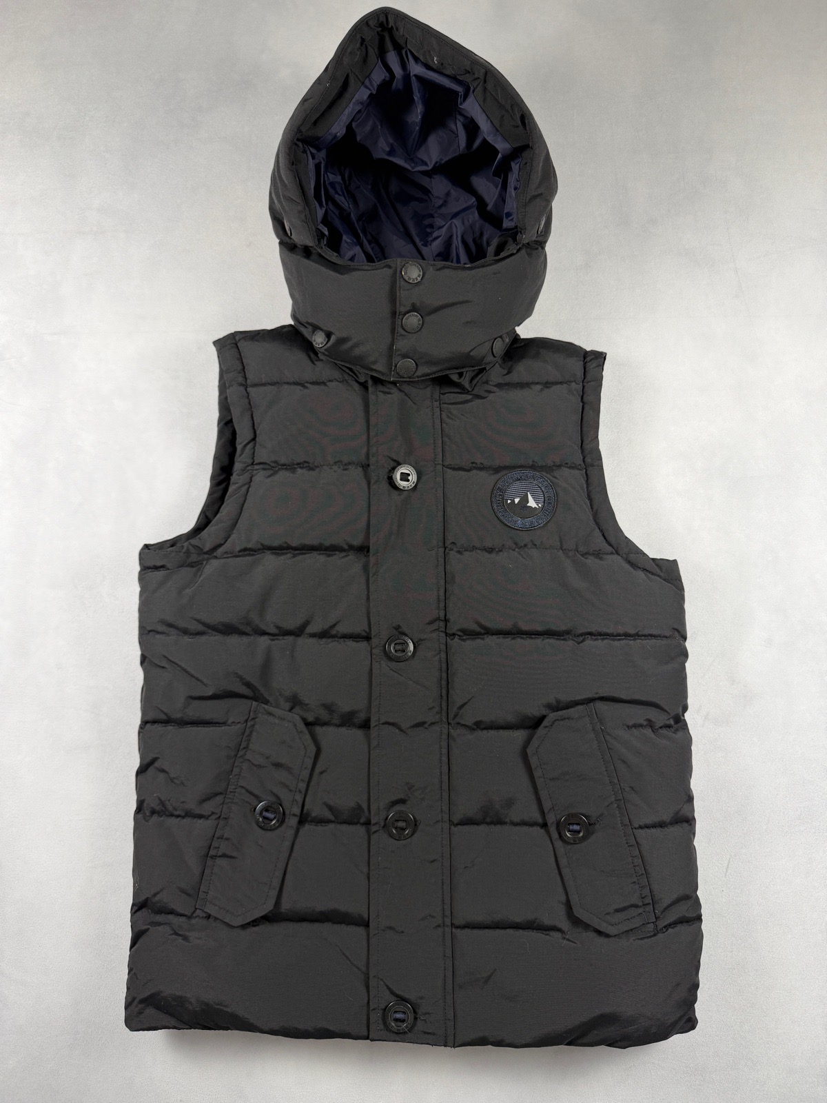 Superdry Rescue Black Hooded Puffer Gilet Bodywarmer Size S