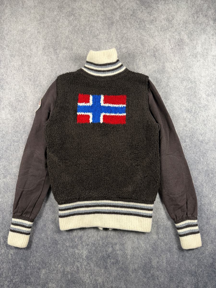Napapijri Sherpa Fleece Jacket Size S Norway Flag Full Zip Borg Teddy