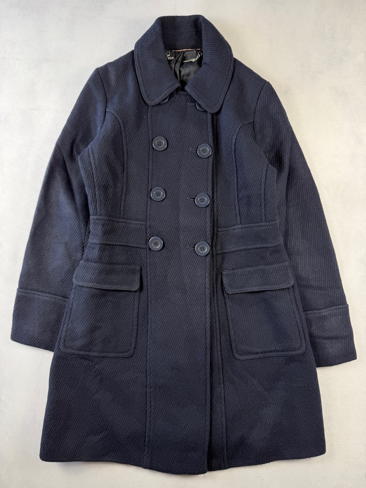 Laura Ashley Women’s Navy Double Breasted Wool Blend Coat UK 10 Military Style