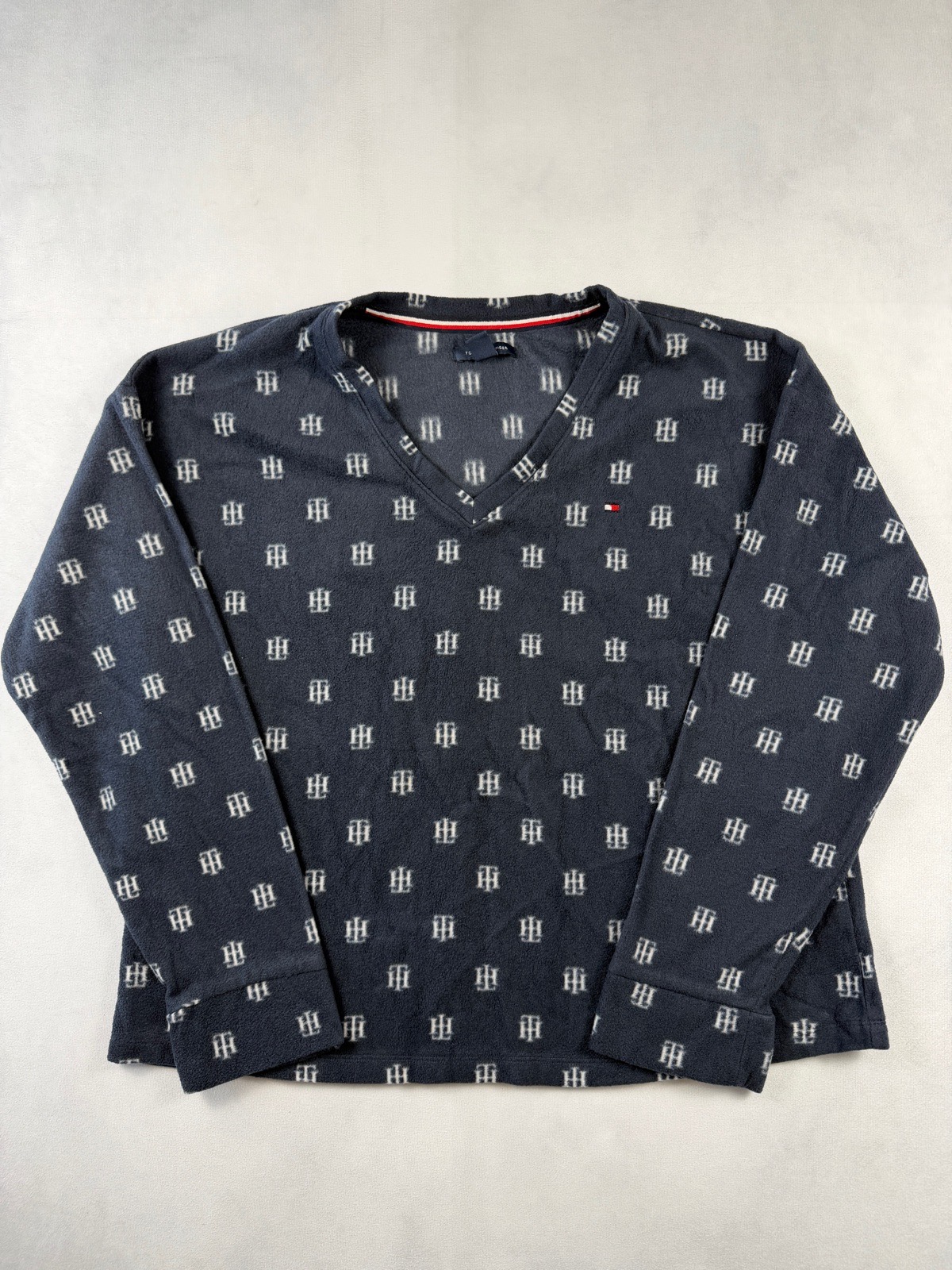 Tommy Hilfiger Women’s Navy Monogram Velour Fleece Jumper Size L UK 12