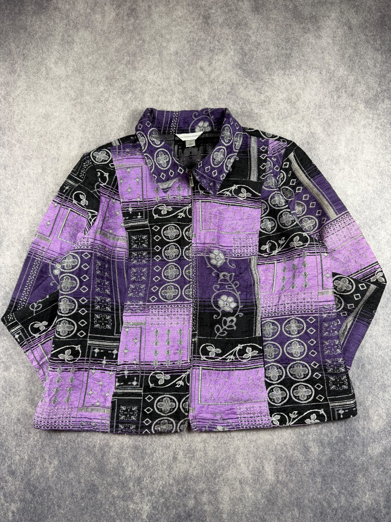Christopher & Banks Tapestry Jacket XL UK 14–16 Purple Black Floral Vintage Style