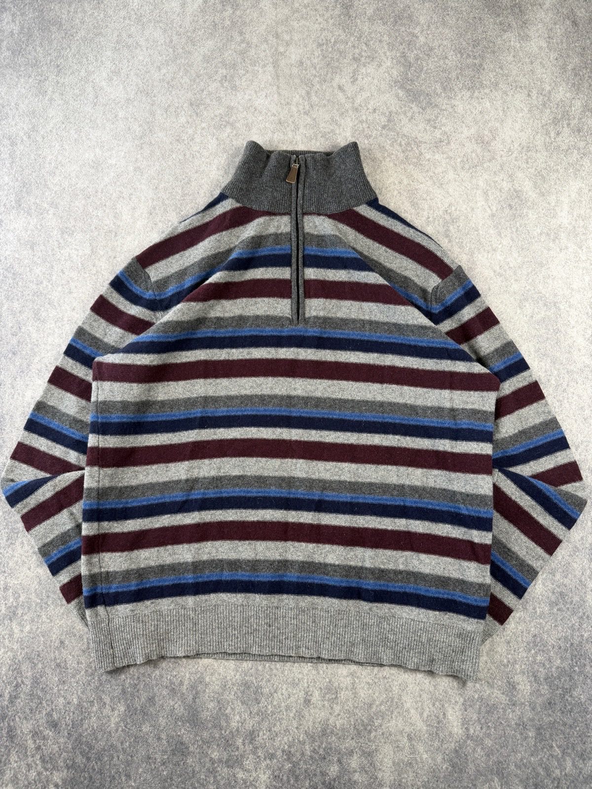 Marlboro Classics Grey Striped Wool Jumper Size M Quarter Zip Knit Sweater