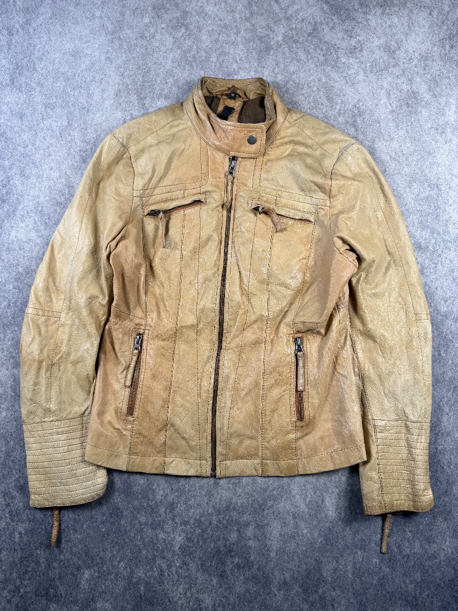 Auluna Tan Leather Biker Jacket Size 40 XS S Y2K Moto Café Racer