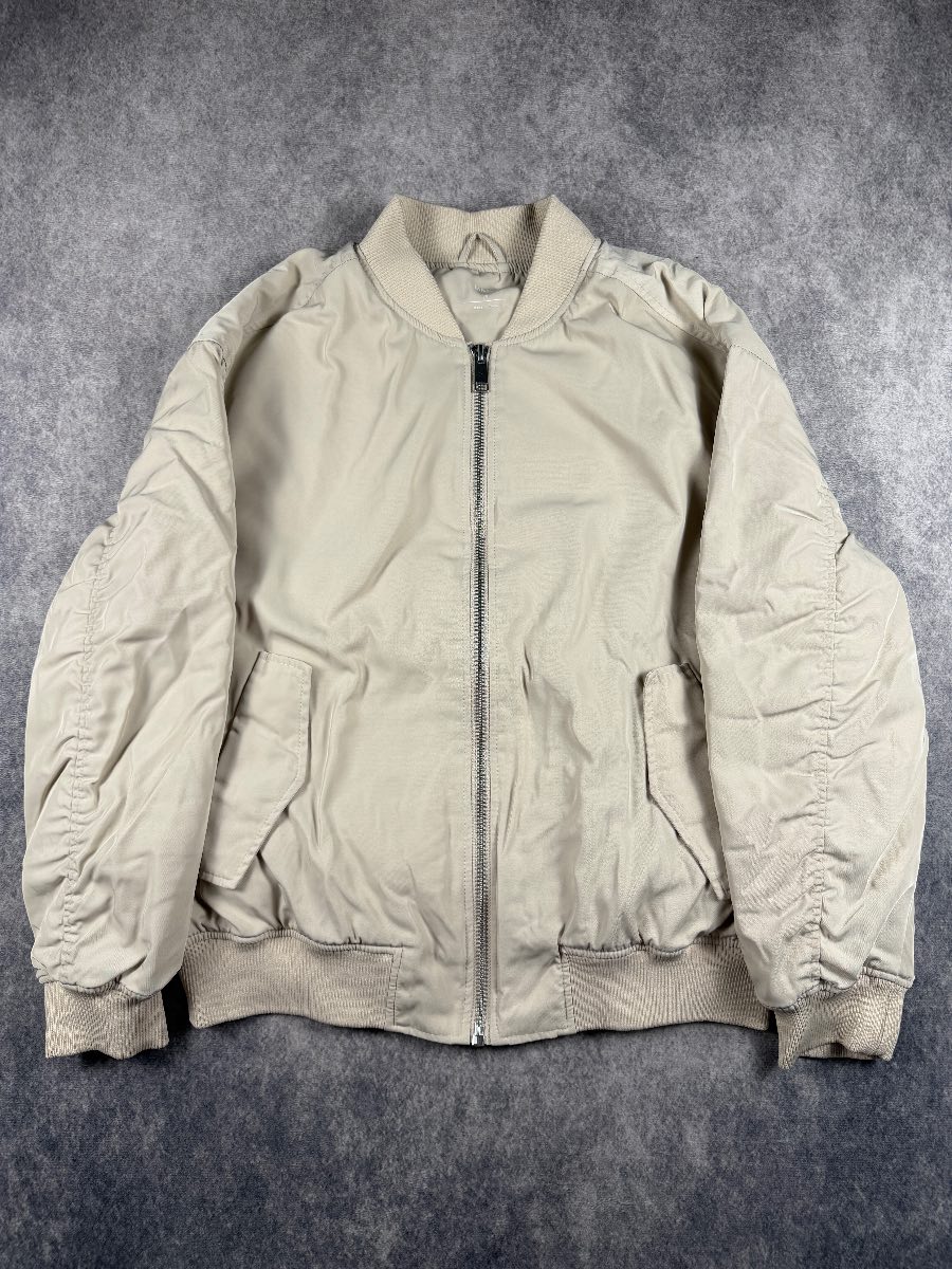 M&S Beige Bomber Jacket UK 14 Oversized Zip Up Casual Coat