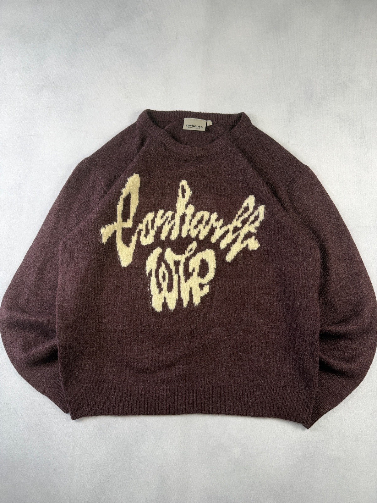 Carhartt WIP Chedda Sweater Brown Graphic Knit Jumper Size L