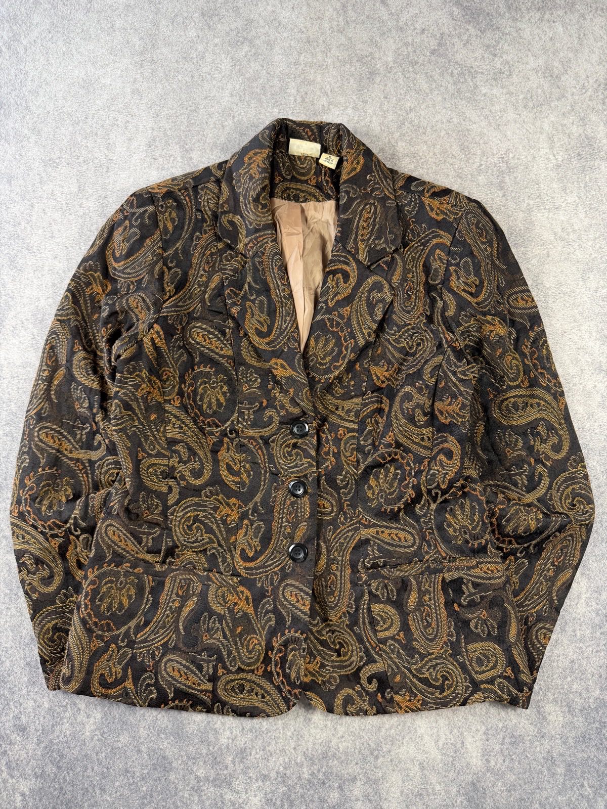 Cato Women’s Paisley Tapestry Blazer Jacket Size 6 Brown Grandmacore Cottagecore