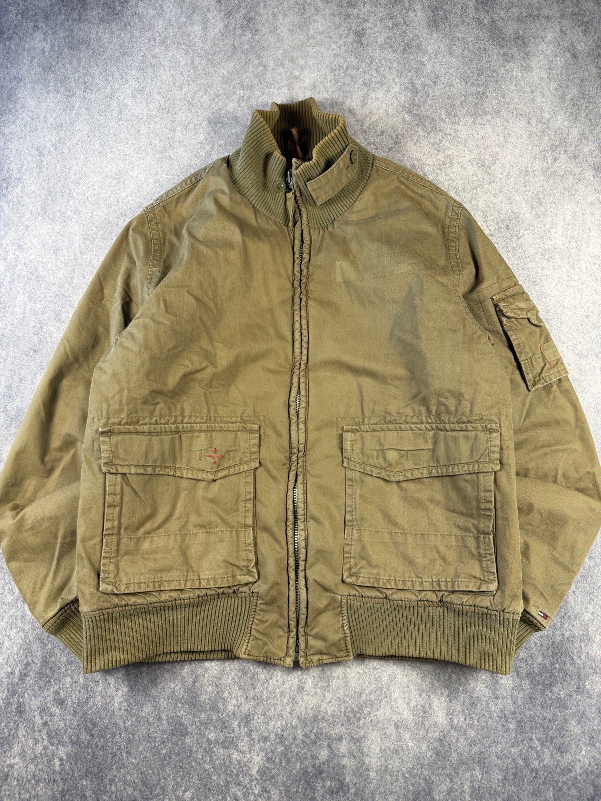 Tommy Hilfiger Denim Khaki Green Utility Bomber Jacket Military Style