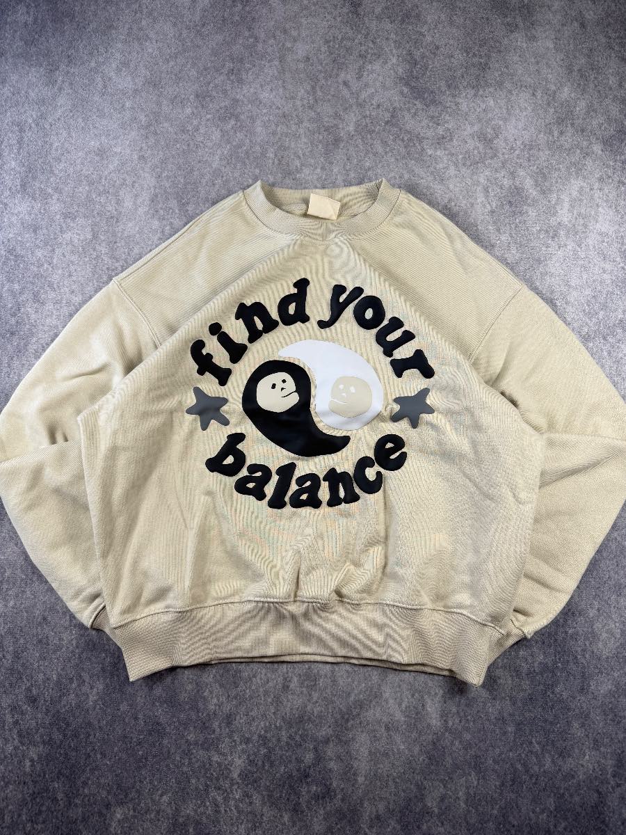 Broken Planet Find Your Balance Sweatshirt Beige Oversized Graphic Jumper Medium
