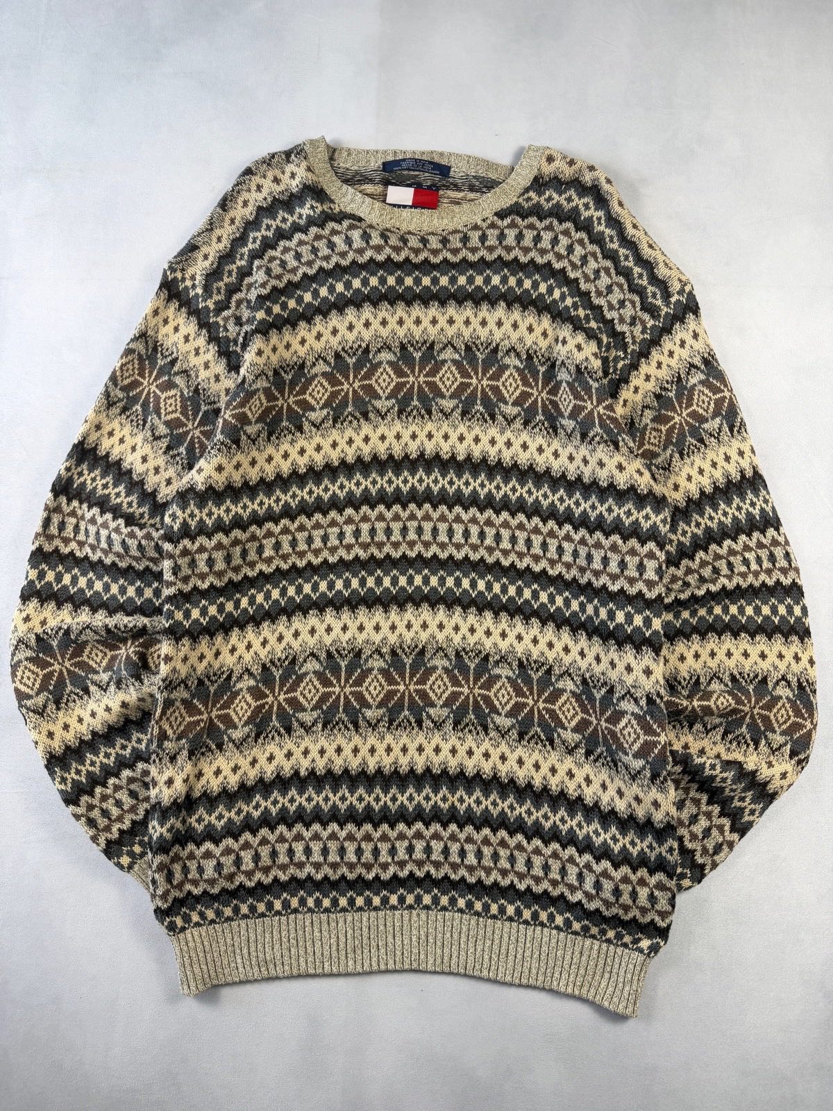 Vintage Tommy Hilfiger Fair Isle Nordic Pattern Cotton Jumper Size M