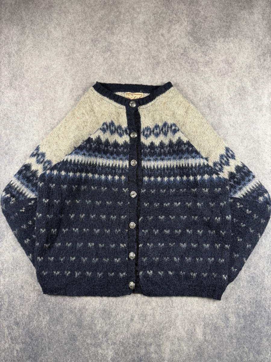 Woolrich Vintage Made in USA Nordic Fair Isle Cardigan Size M Navy Wool Blend