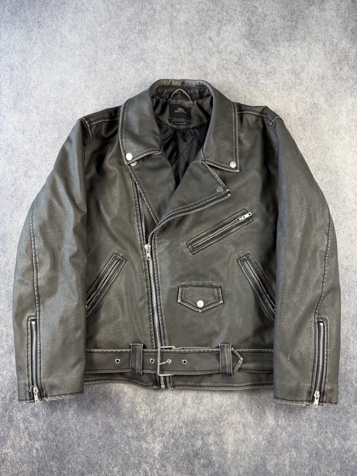 Urban Outfitters Black Faux Leather Biker Jacket Size M Oversized Moto Grunge