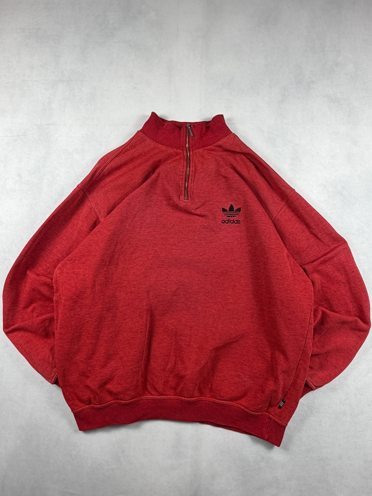 Vintage 80s 90s Adidas Trefoil Red Marl Quarter Zip Sweatshirt Large Made in Greece