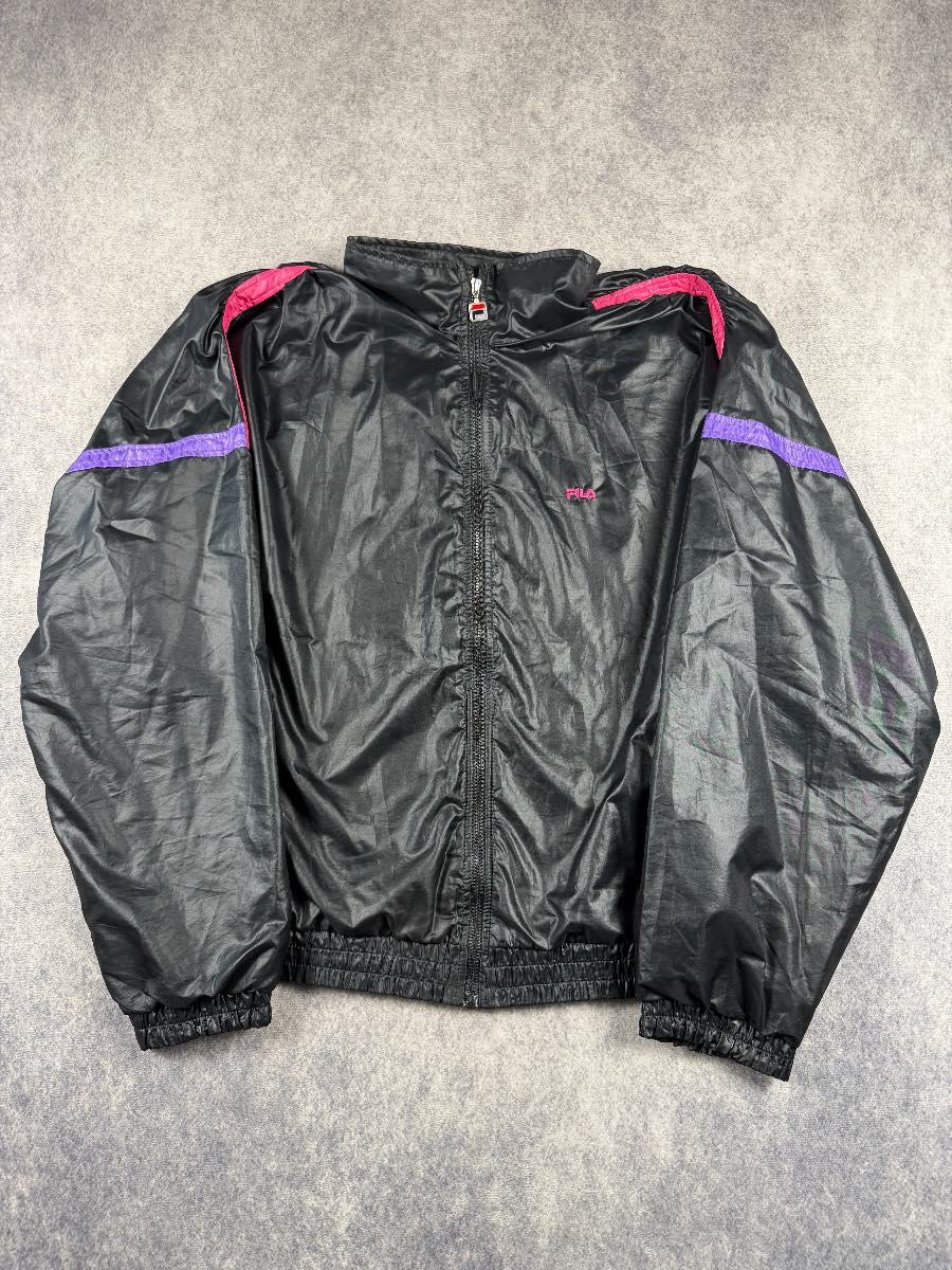 Vintage FILA Black Windbreaker Jacket Size XL Pink Purple 90s Retro Sportswear
