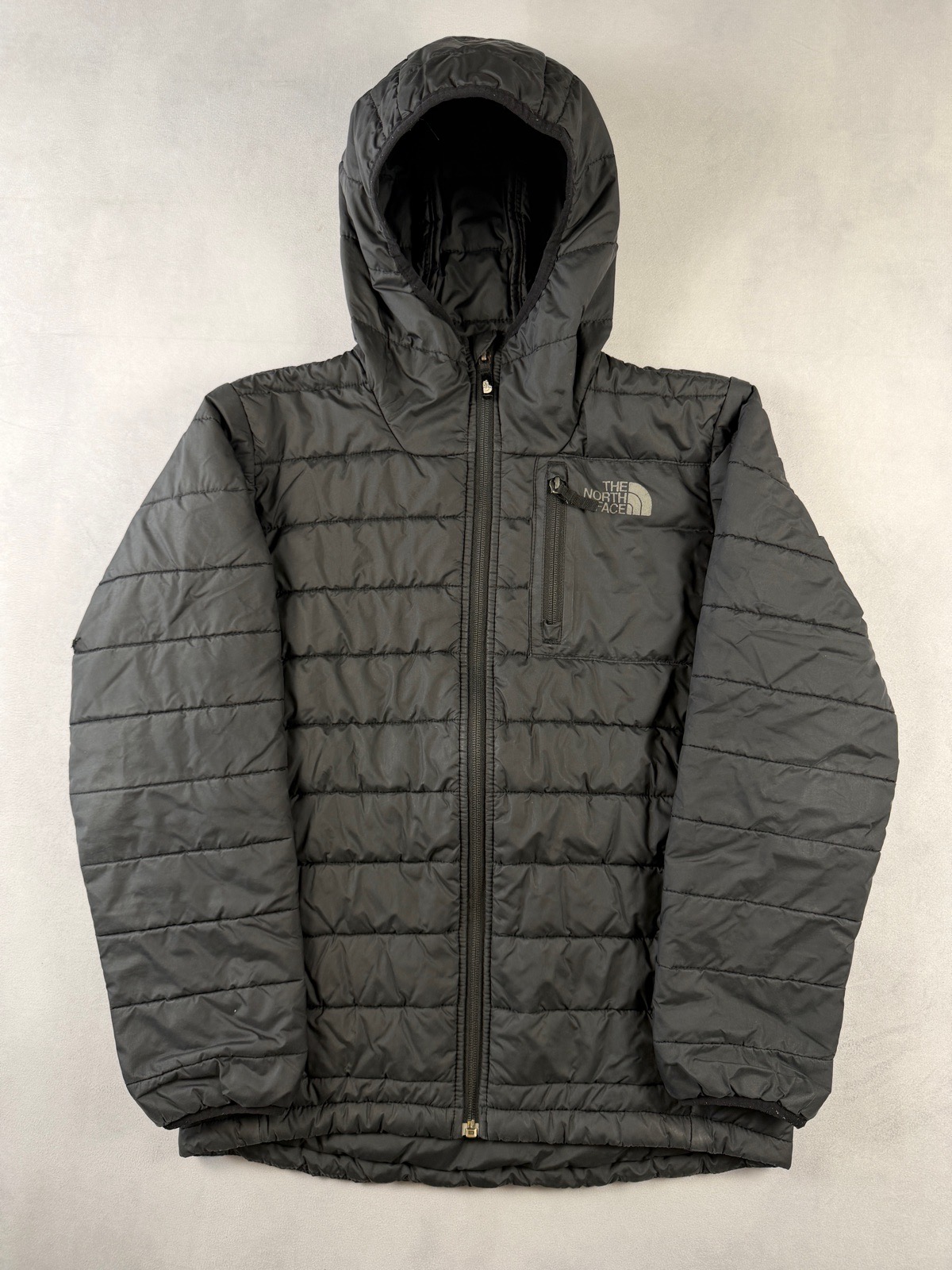The North Face Youth Junior Black Hooded Puffer Jacket Size L