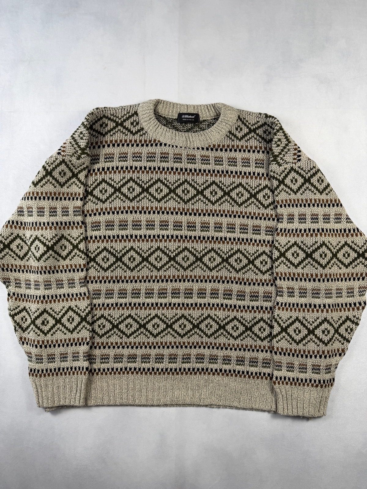 Vintage St Michael Fair Isle Knit Jumper Men’s Large Made in UK Nordic Grandpa Cottagecore