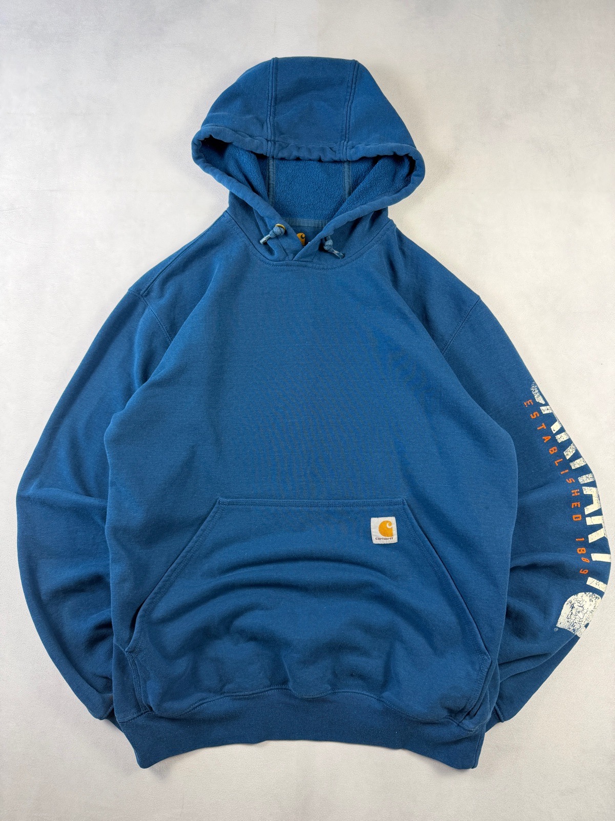 Carhartt Original Fit Graphic Sleeve Hoodie Blue Size S Oversized Made in Mexico