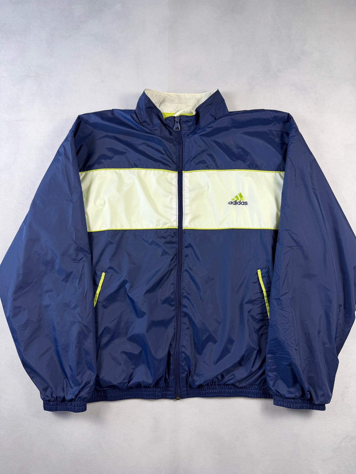 Vintage Adidas Windbreaker Jacket Navy Lime Size XL Boxy Fit