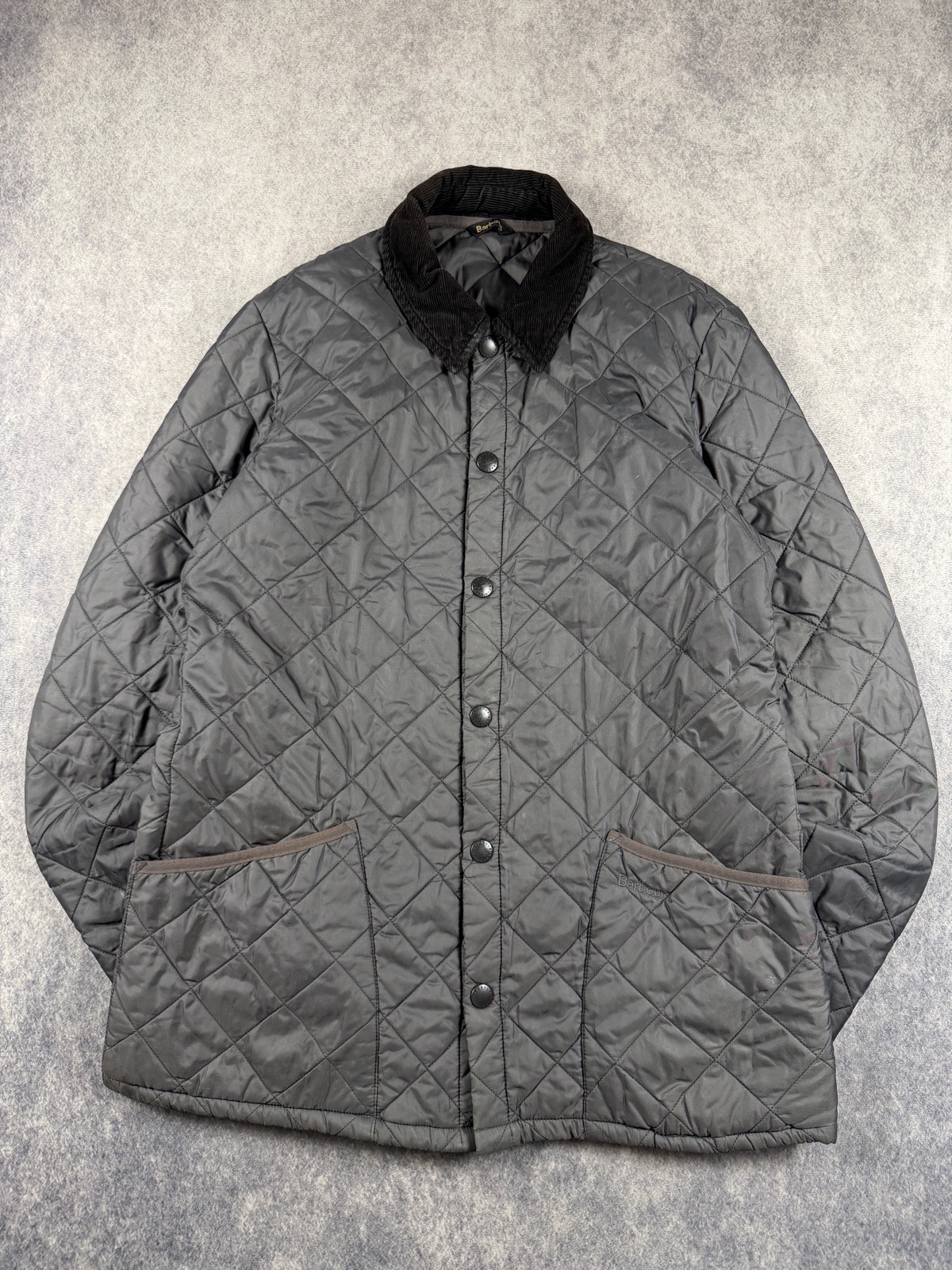 Barbour Heritage Liddesdale Quilt Jacket Grey Size M Quilted Corduroy Collar