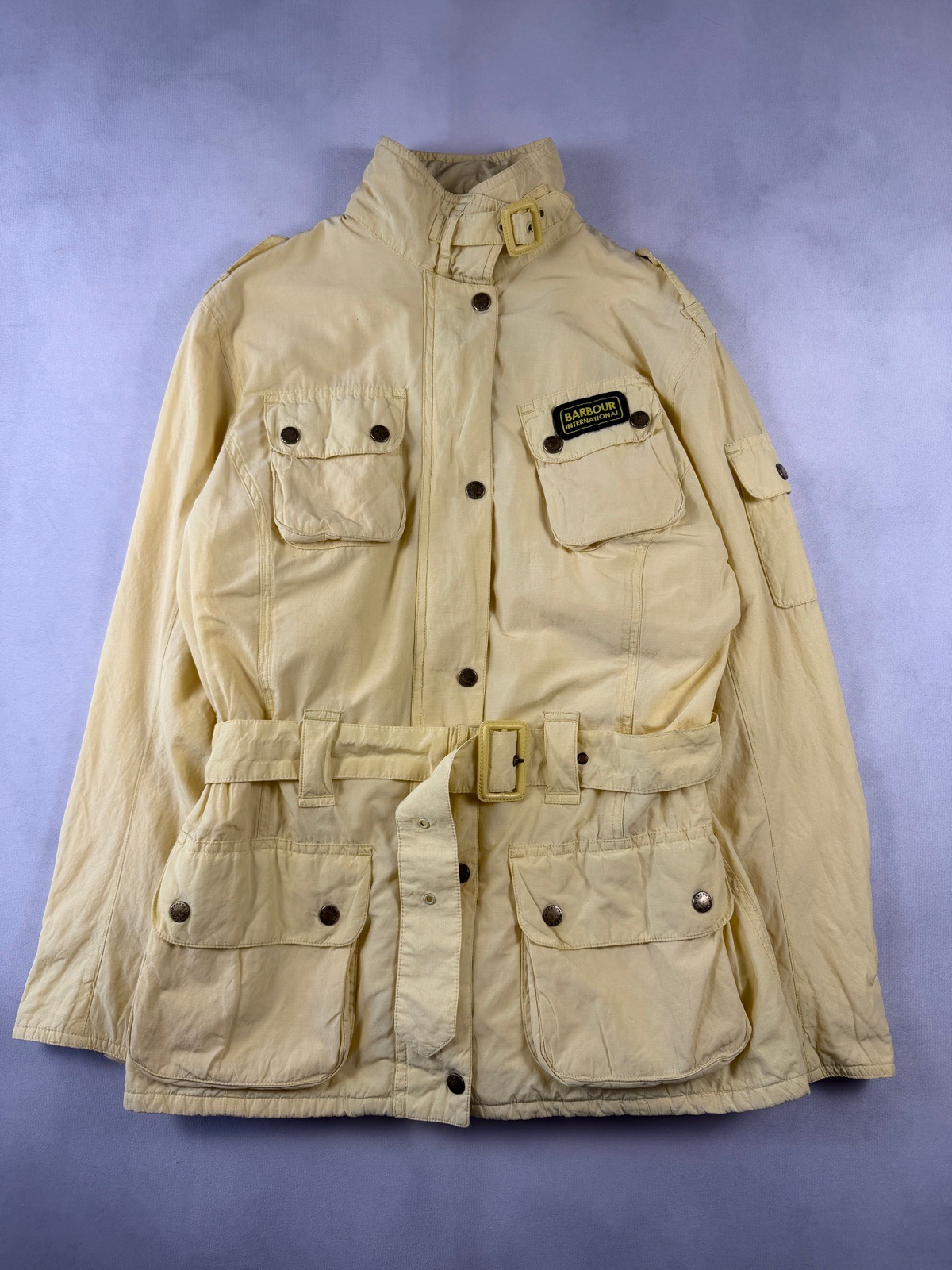 Barbour International Steel Jacket Pale Yellow Belted Utility Jacket UK 16