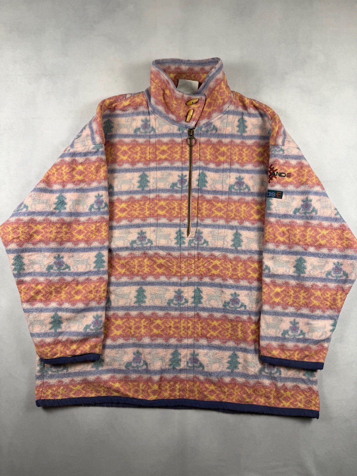 Vintage 90s Adidas Lappland Fleece Jacket Women’s UK 16-18 Aztec Nordic Quarter Zip Oversized