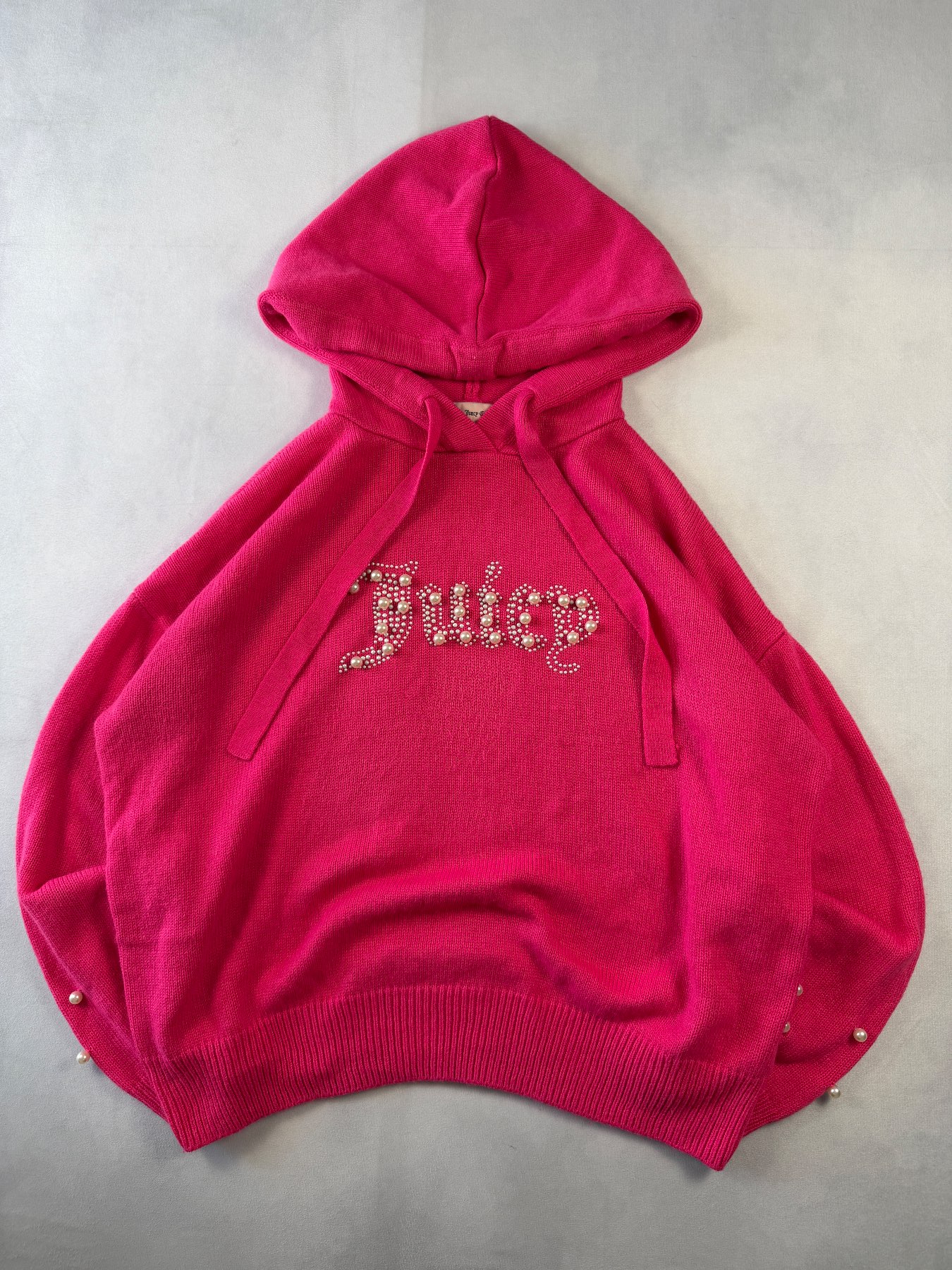 Juicy Couture Pink Pearl Embellished Knitted Hoodie XL UK 16–18 Y2K