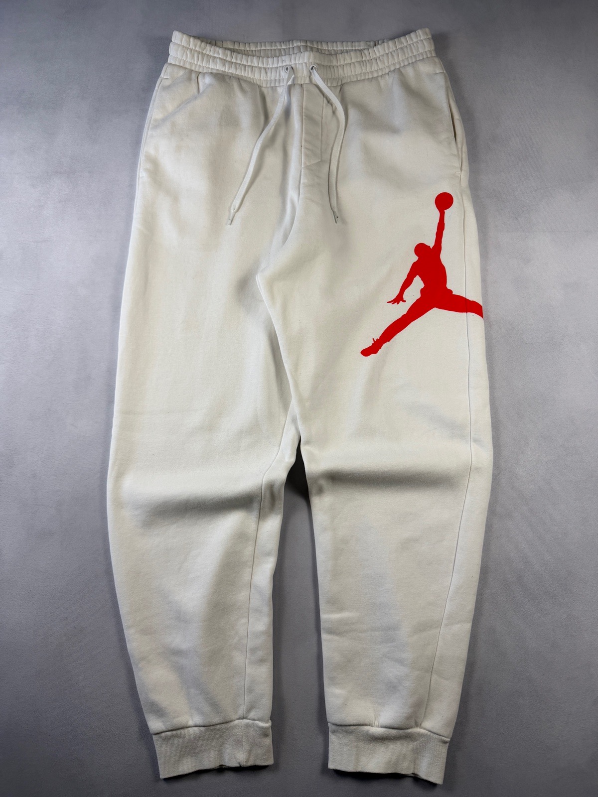 Nike Jordan Jumpman White Fleece Joggers Size L Red Logo Basketball Sweatpants
