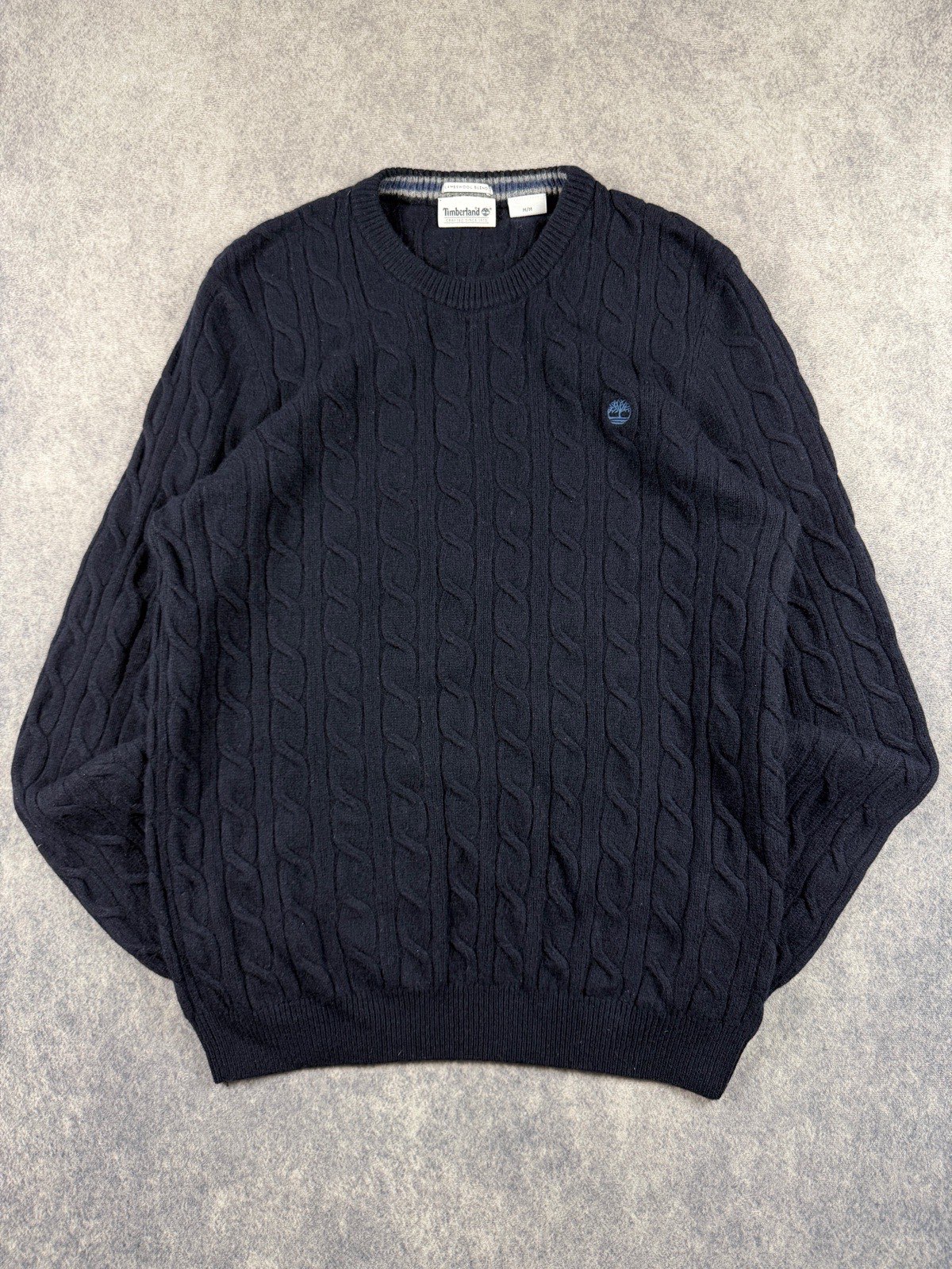 Timberland Lambswool Blend Cable Knit Crew Neck Jumper Navy Blue Men’s M