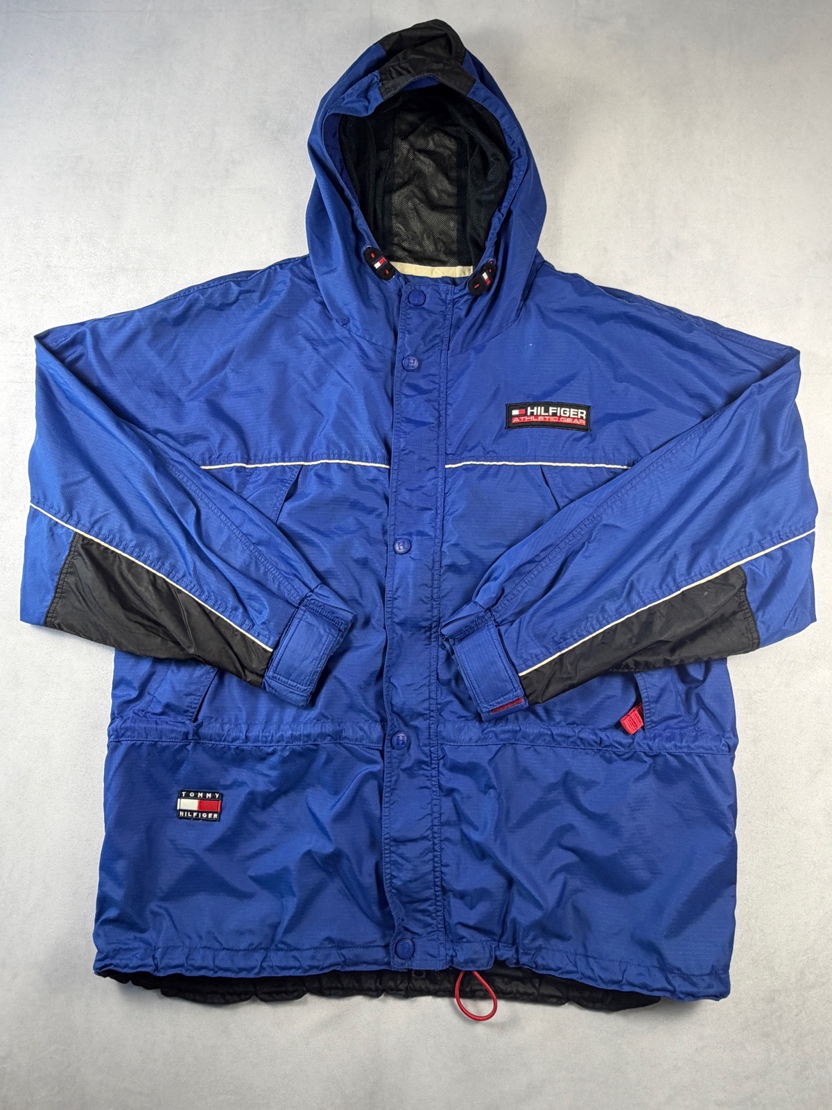 Vintage Tommy Hilfiger Athletic Gear Jacket XXL Blue Hooded 90s Outdoor
