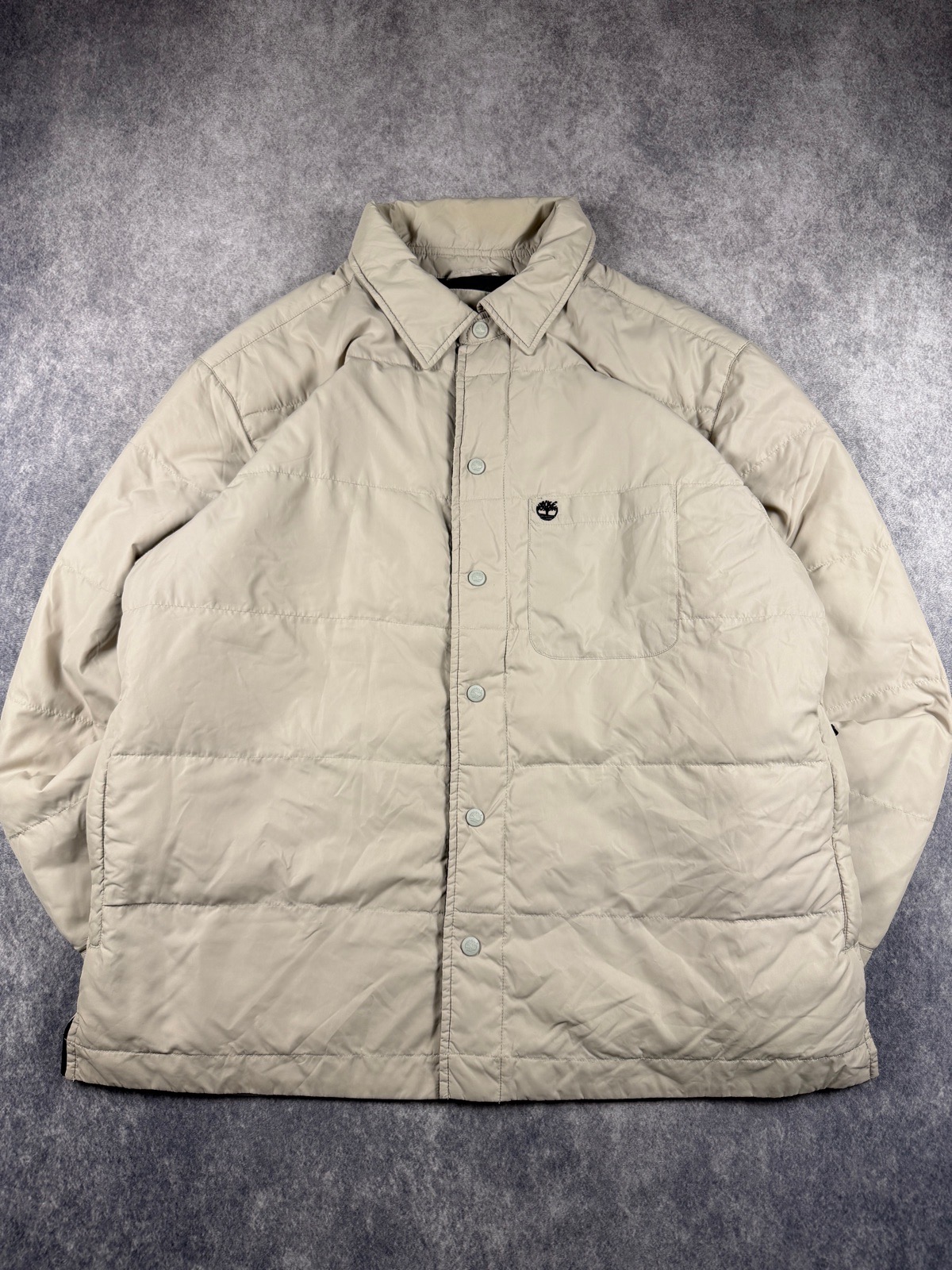 Timberland Weathergear Down Puffer Chore Jacket Beige Size L Vintage Outdoor