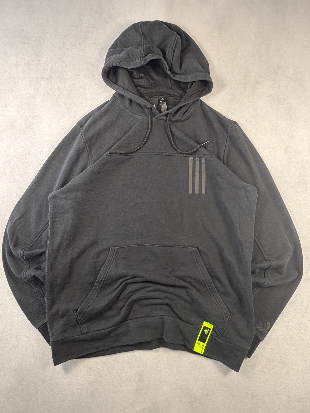 Adidas Hoodie Men’s M Black 3 Stripe Pullover Sweatshirt Sports Training