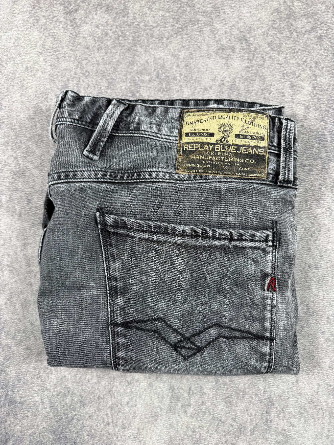 Replay Blue Jeans W34 L32 Grey Black Faded Straight Leg Denim