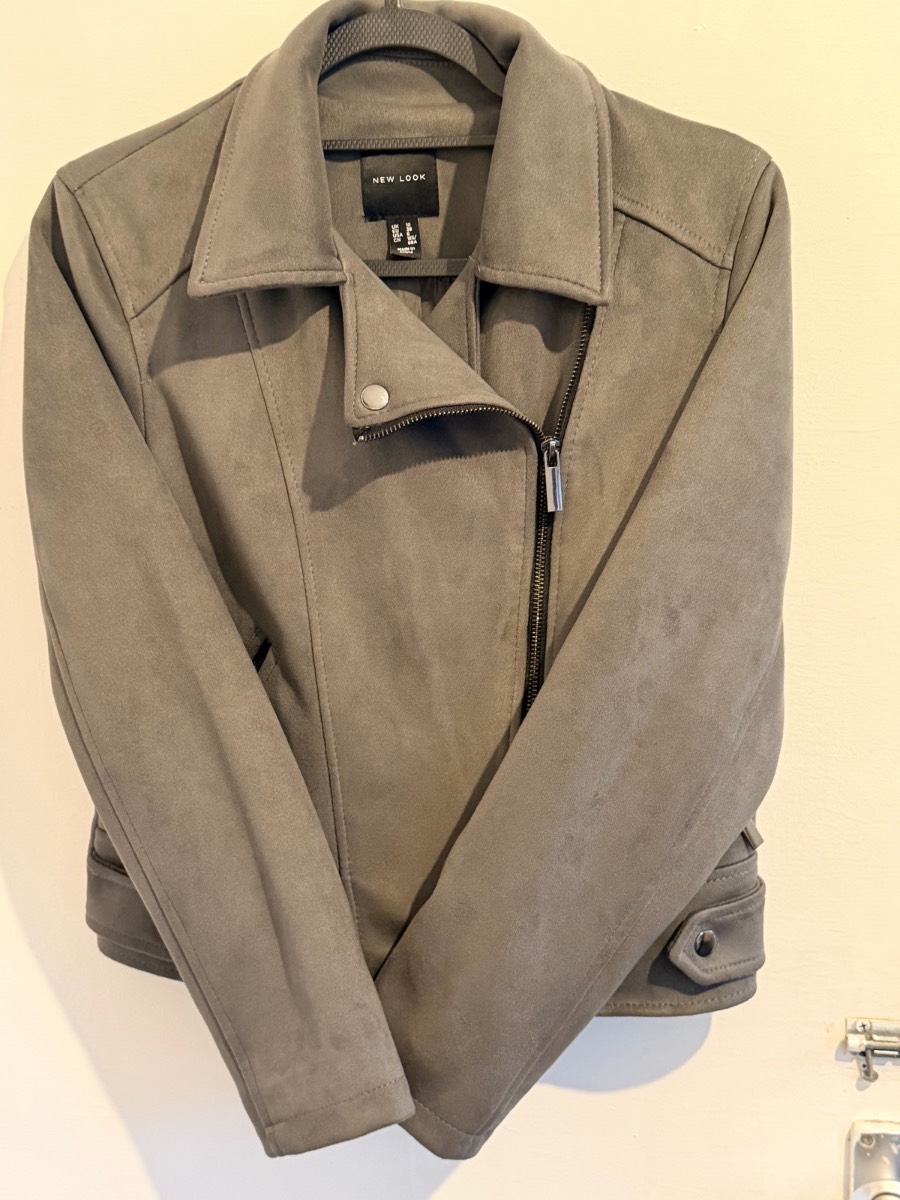 New Look Grey Faux Suede Biker Jacket | Size 10 | Great Condition