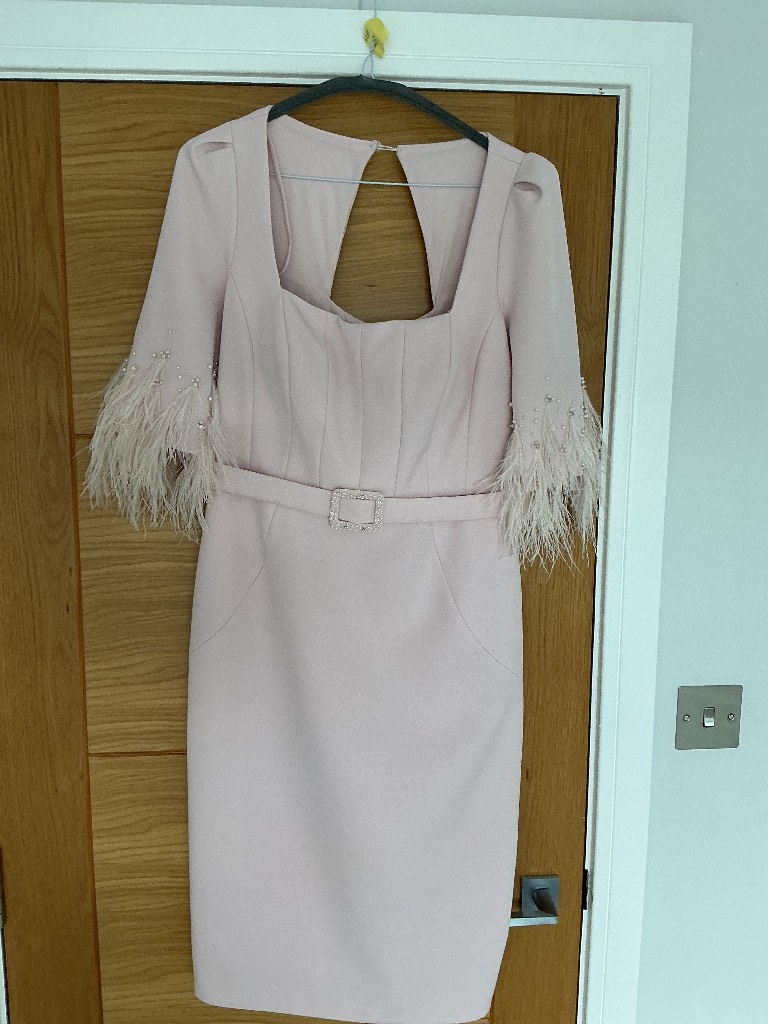 John Charles mother of the bride blush pink feather dress size 12 wedding