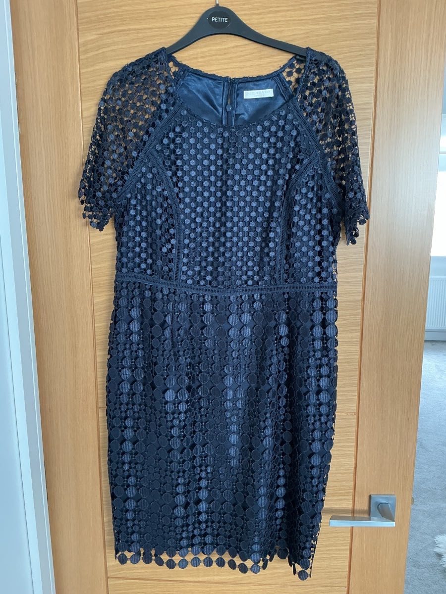 Jacques Vert Petite size 14 Navy Mob wedding guest christening Occassion dress outfit