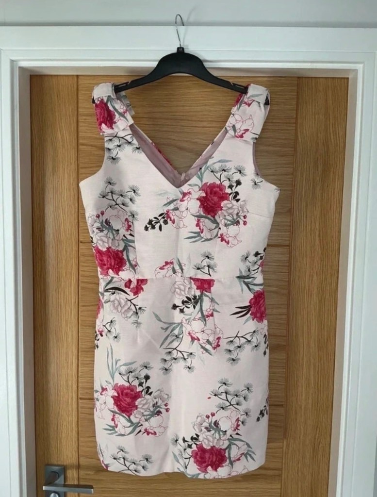 Miss Selfridge floral pink mini dress lined size 12