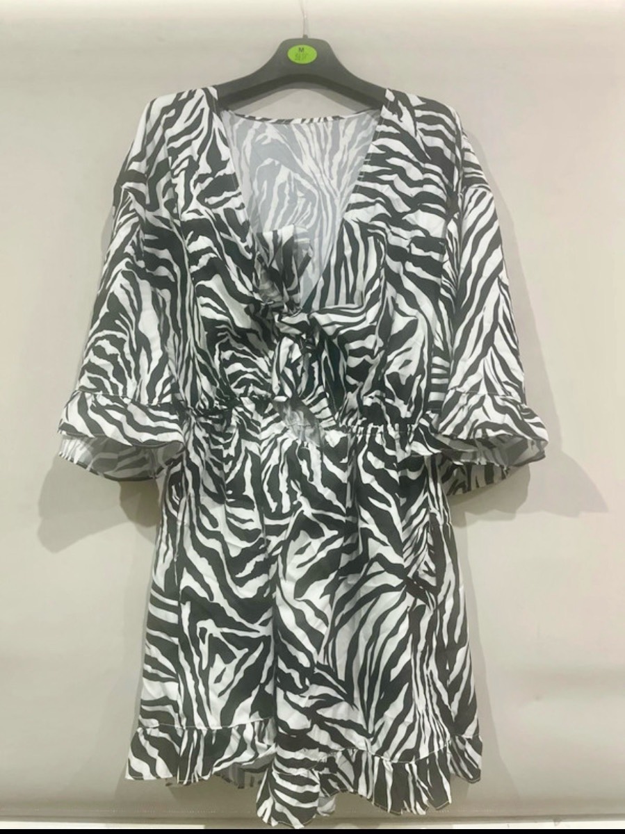 Black and white zebra print playsuit