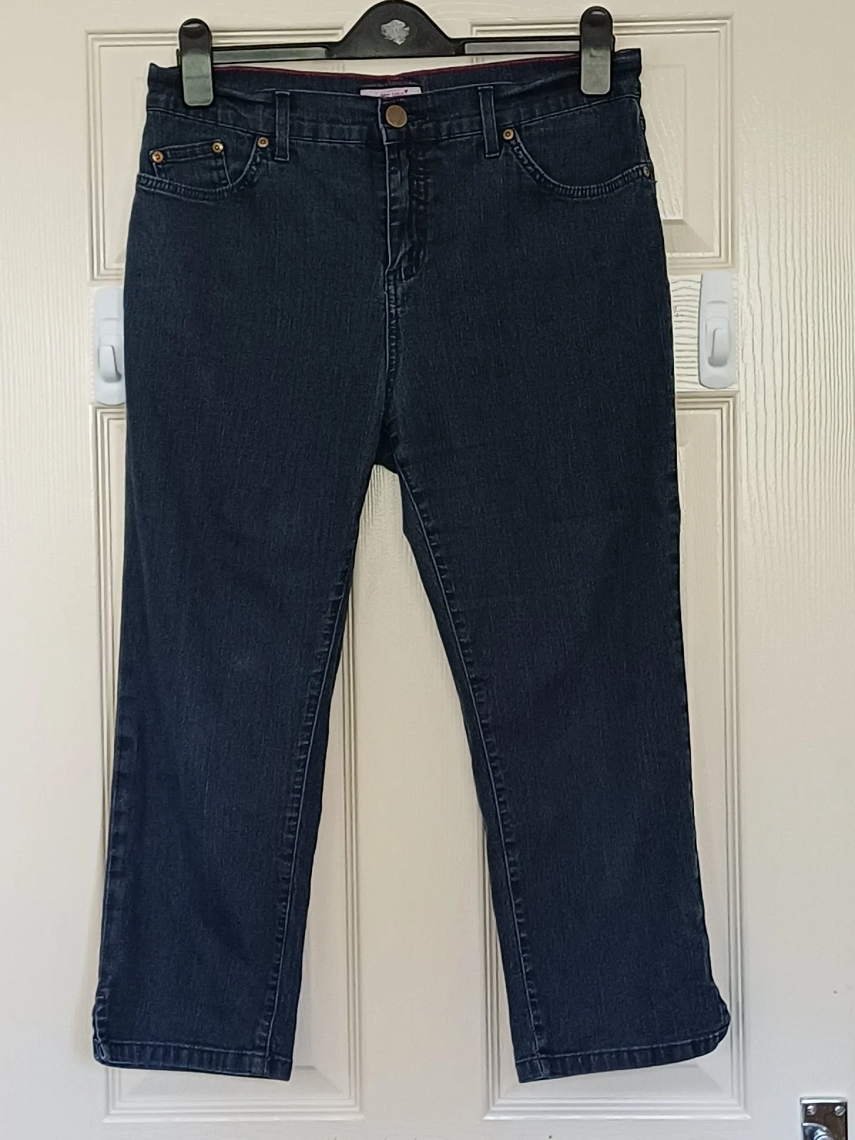Per Una M&S Ladies Dark Blue Cropped Jeans Size 14 Stretch Denim 22" Leg