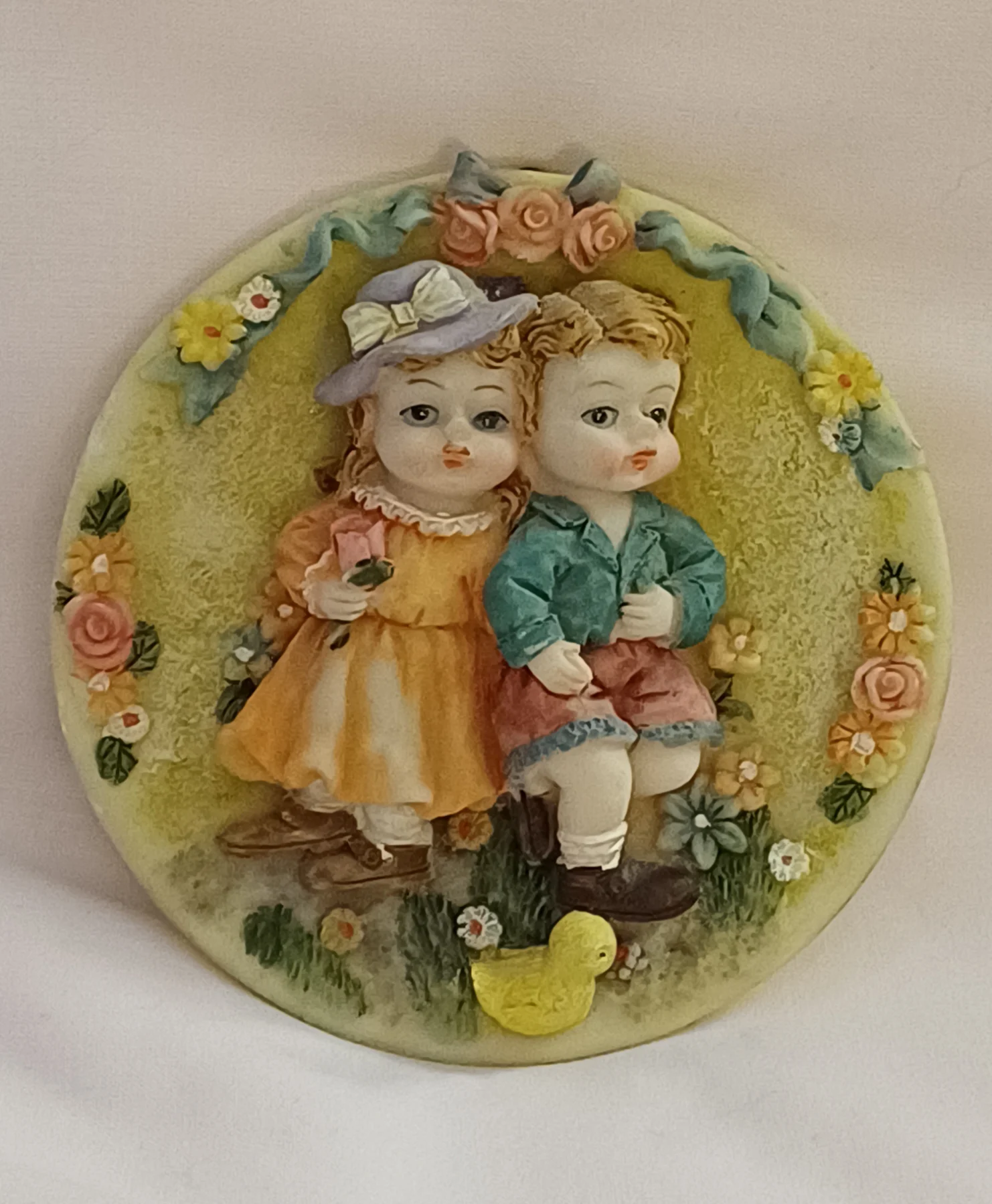 Vintage Style 3D Children Wall Plaque Floral Cottagecore Kitsch Decor 4.5"