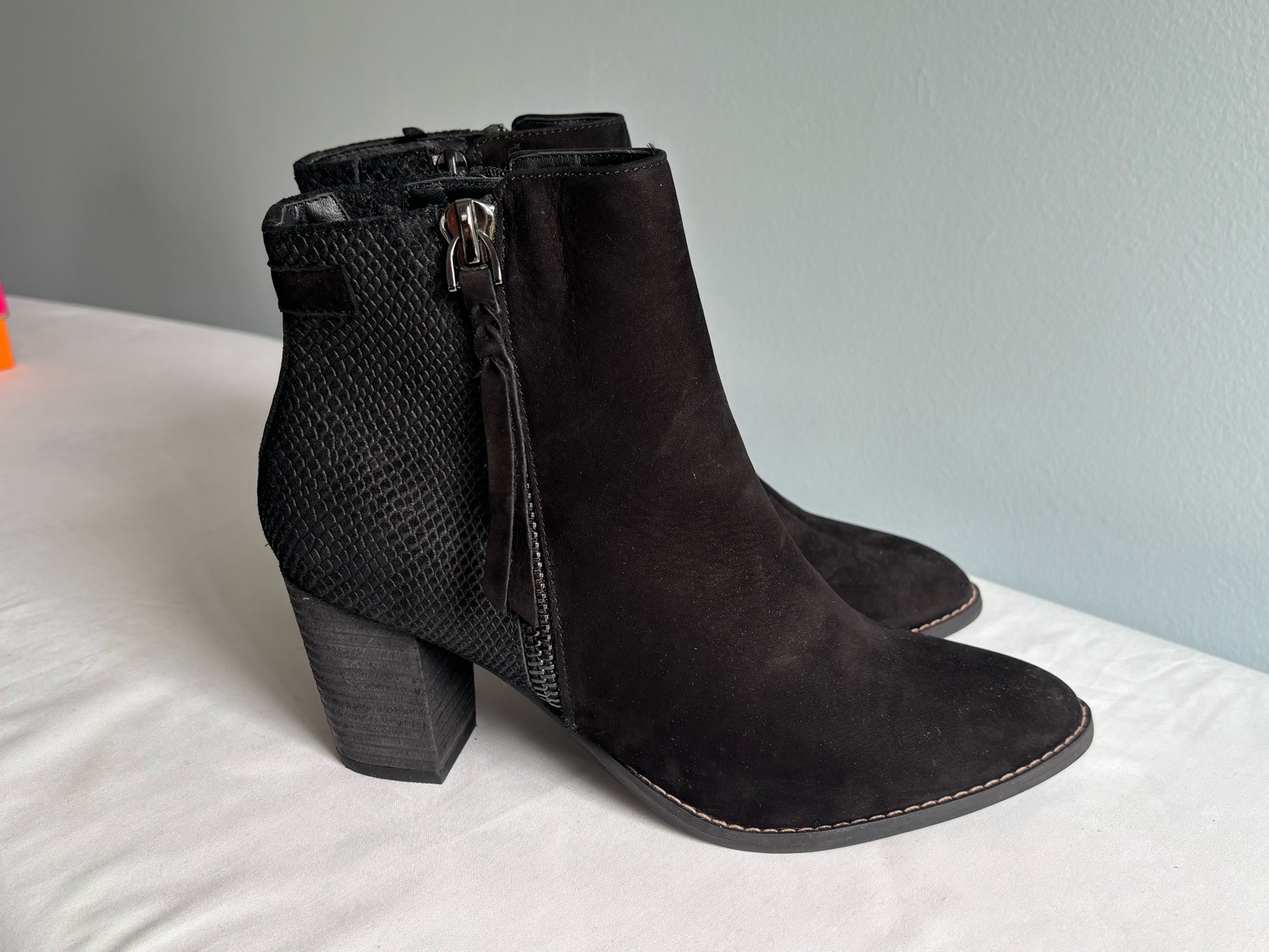 M&S western style ankle boots, black suede, size 5.5
