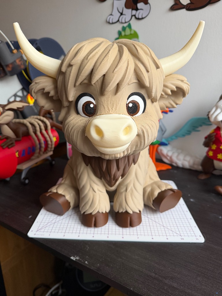 Adorable 3d printed highland cow figurine