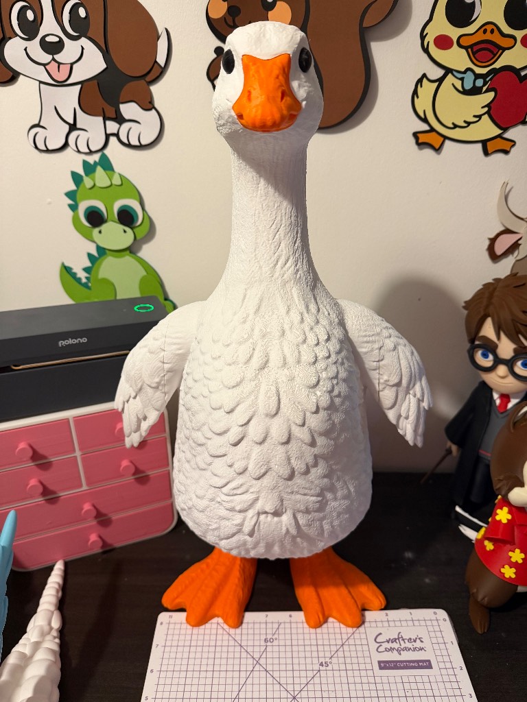 Adorable large 3d printed goose figurine