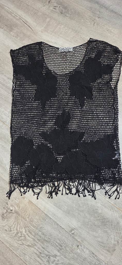 Liquorish Black Crochet Mesh Beach Cover-Up / Festival Top - One Size