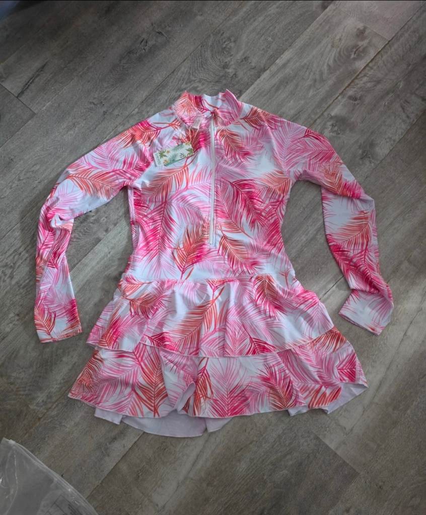 Pink Tropical Long Sleeve Swimdress Rash Guard with Shorts - XL (Brand New with Tags)