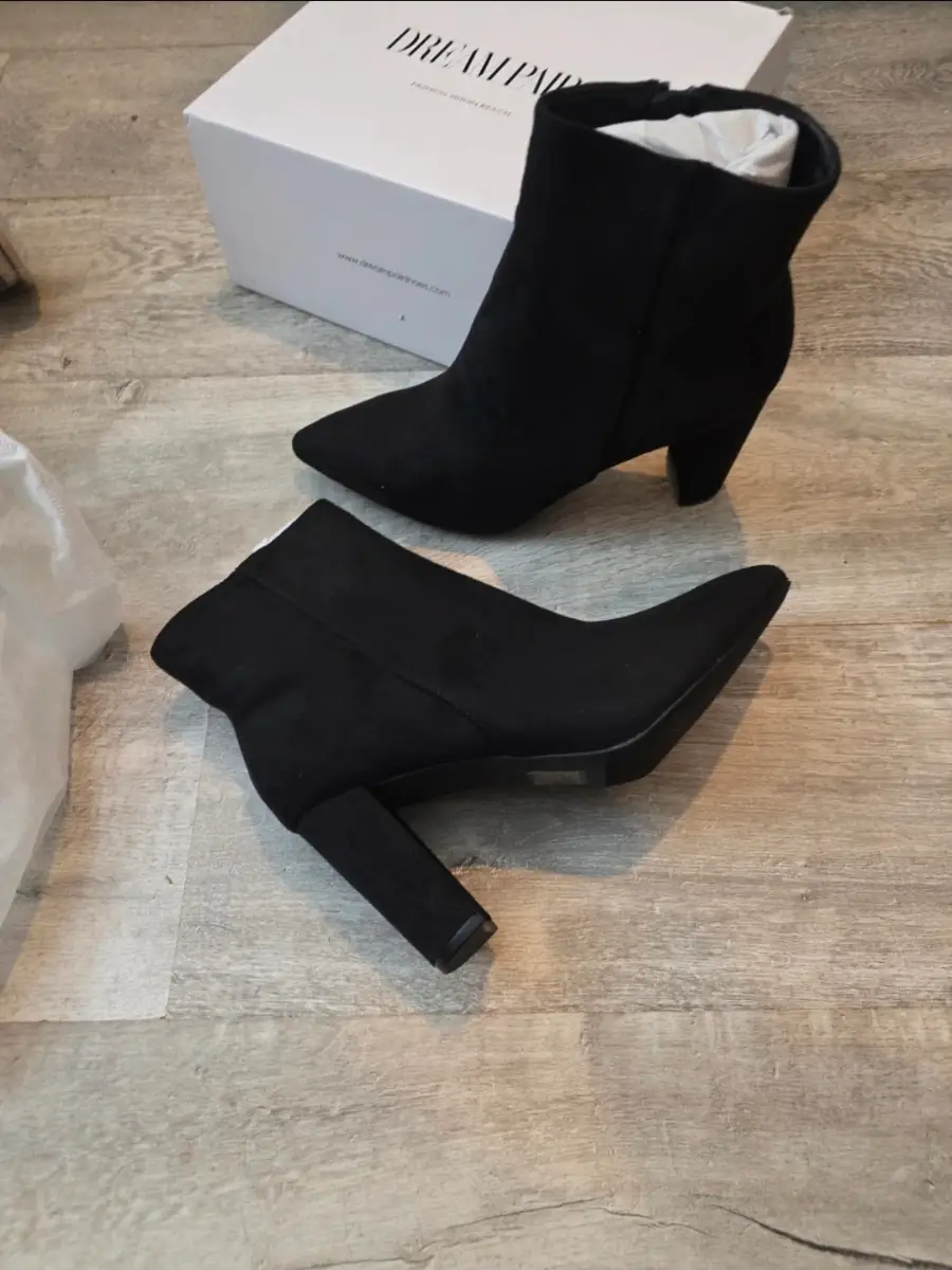 Black Suede Block Heel Ankle Boots - Size UK 8 (Brand New in Box)