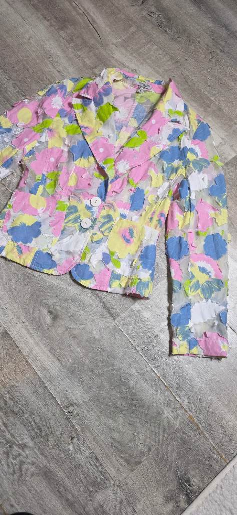 Colorful Floral Sheer Mesh Blazer / Jacket - Size 12 Perfect Condition