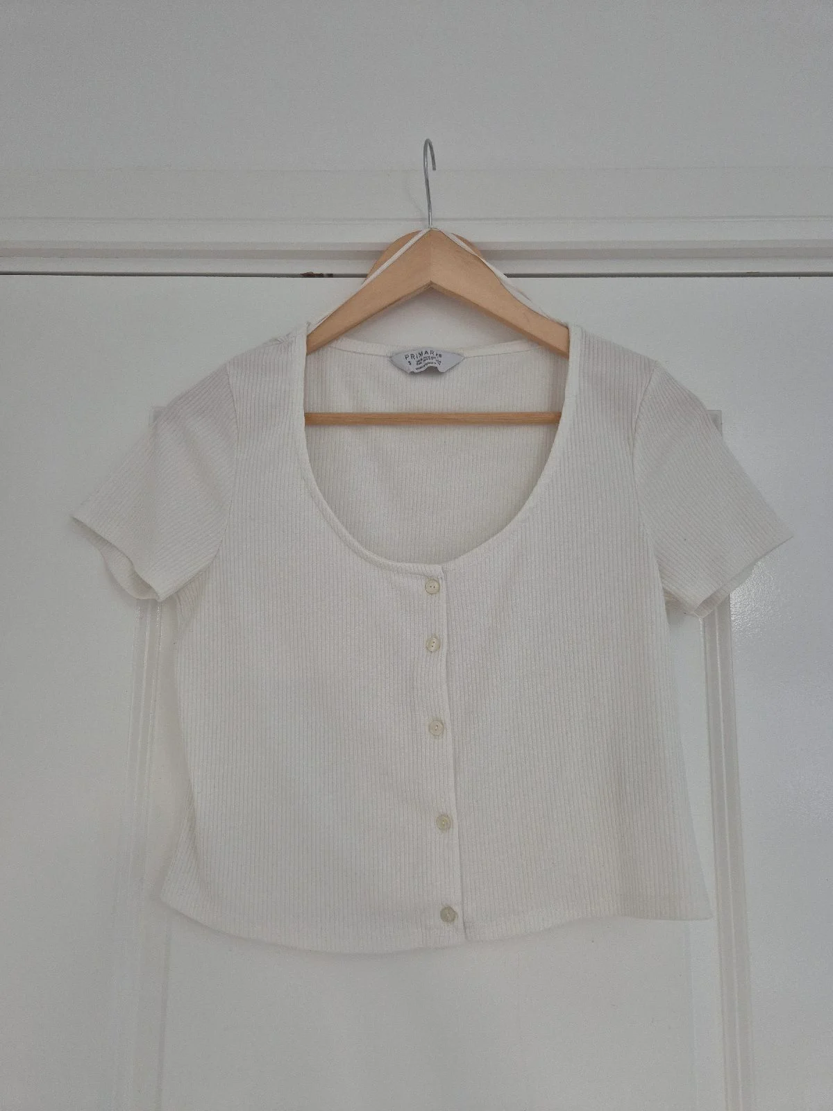 White / cream primark Ladies button up crop top size Small 10-12