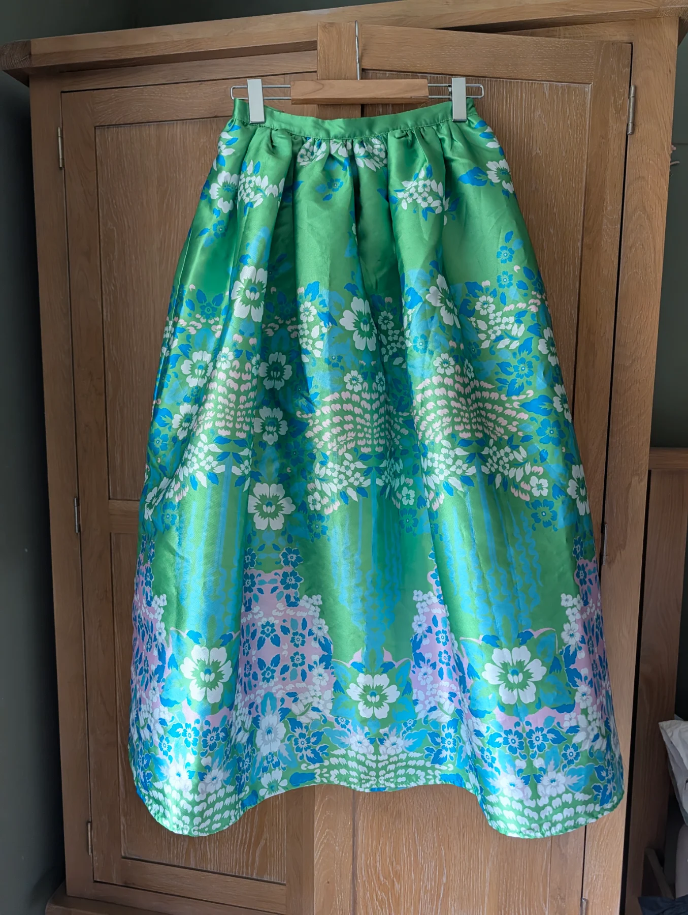 NASTY GAL Green Floral Pleated Midi Skirt UK 8
