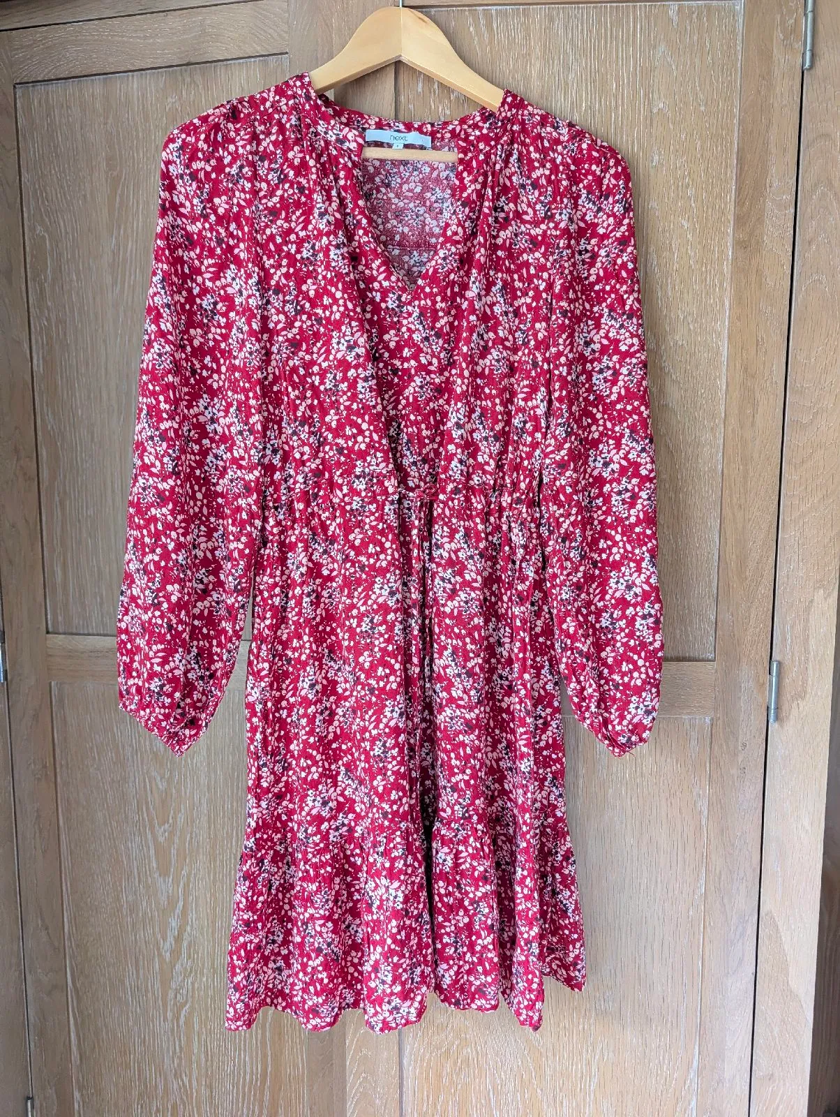 Next Red Floral V-Neck Mini / Tea Dress - Size 6